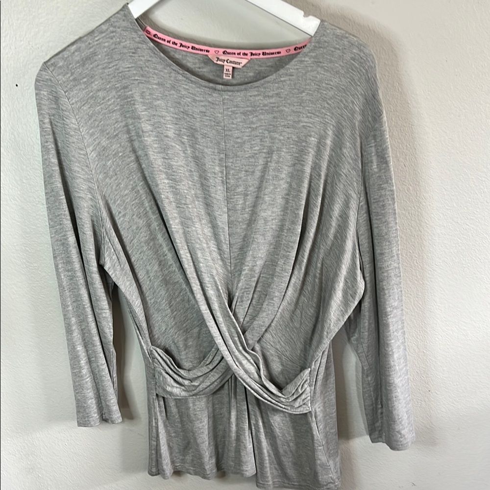 Juicy Couture Gray 3/4 Sleeve Criss Cross Top Size XL